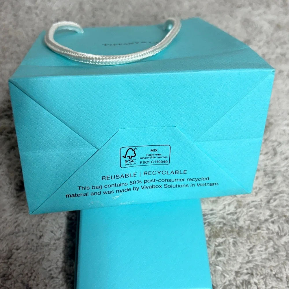 Tiffany & Co Blue Small Shopping Bag and Jewelry Gift Box Set with Ribbon